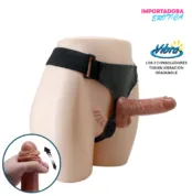 La imagen describe un Arnes Vibrador Doble Penetración piel corrediza