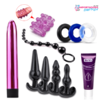 la imagen describe un kit para uso anal o vaginal de 11 piezas