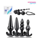La imagen describe un kit plug anal 6 piezas con sachet