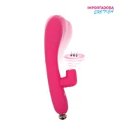 La imagen describe un vibrador con succionador de clítoris selena