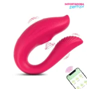 La imagen describe un vibrador con aplcación app telefónica tamy