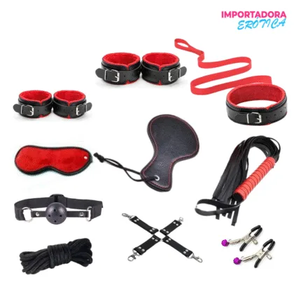 La imagen representa un Kit Bondage bdsm de 10 piezas Tesy