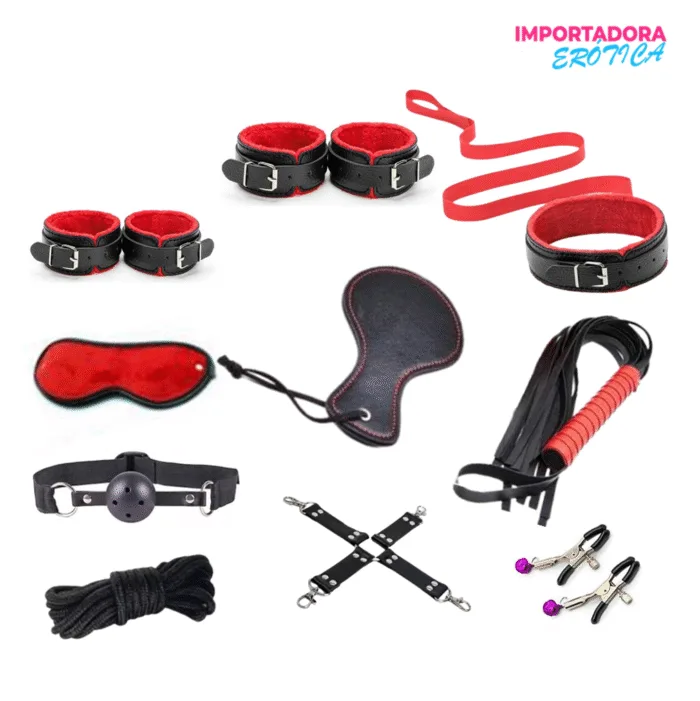 La imagen representa un Kit Bondage bdsm de 10 piezas Tesy