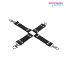 La imagen representa una cruz para atar manos, piernas, cuello para juegos bondage bdsm para dominación