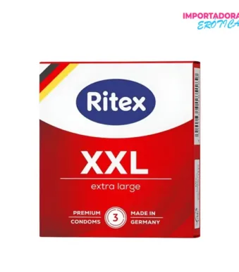 La imagen describe un preservativo extra grande ritex xxl