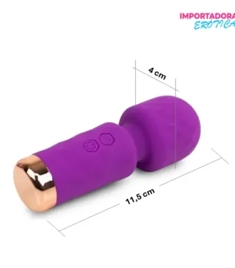 La imagen describe las medidas del vibrador micrófono hitachi